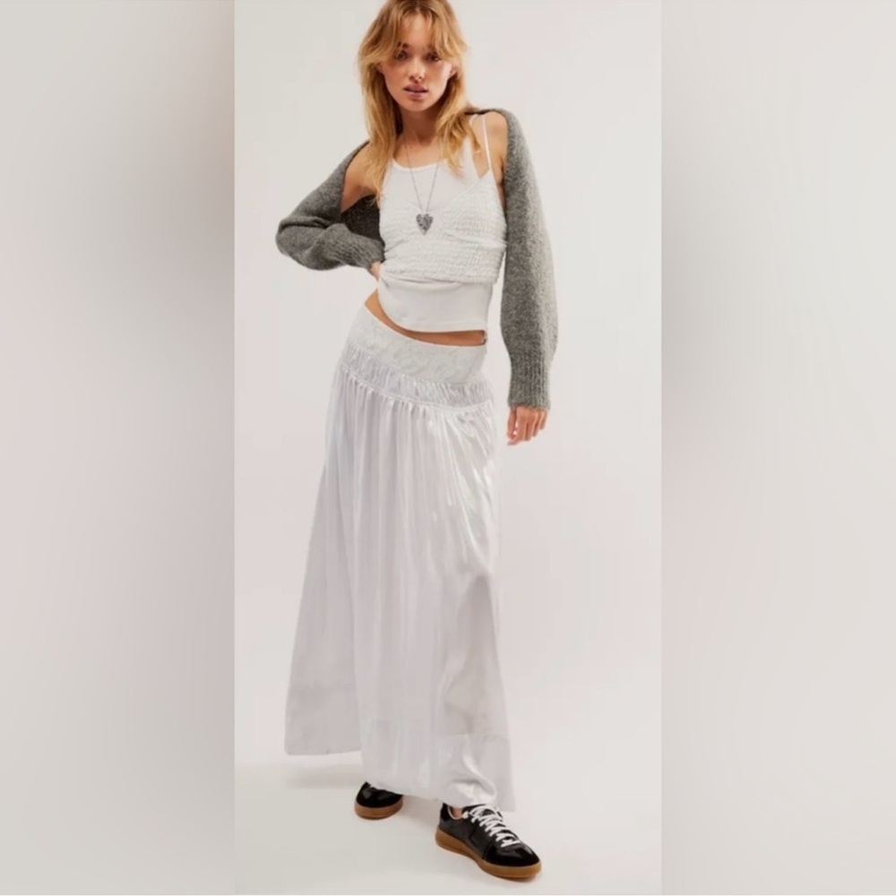 Free People 2-Piece Aster Skirt Set with Smocked Bralette Top Ivory Small